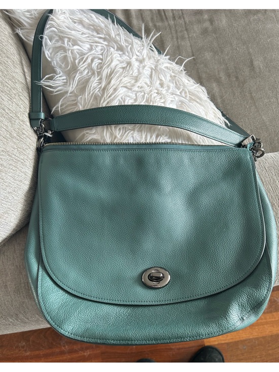 Coach Handbags - Rare color, Coach Turquoise Pebbled Leather Turnlock Hobo Bag